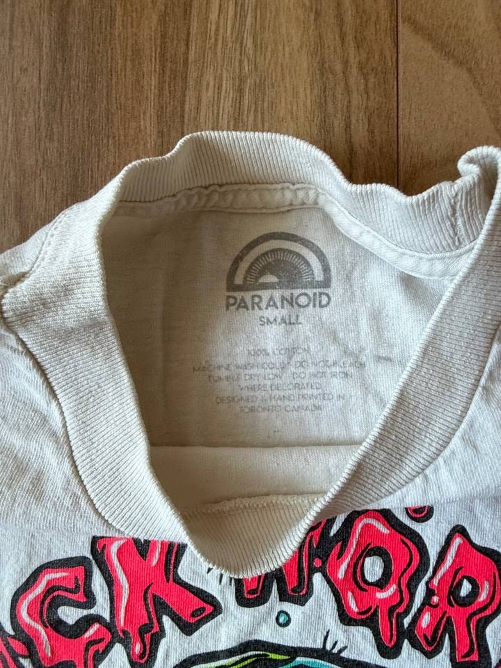 PARANOID Streetwear "Sick World" Skull Graphic T-Shirt Off White Mens Small - Picture 5 of 5